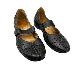 Spring Step Mary Jane Shoes Black Leather Perforated Comfort Walking EU 40 US 9
